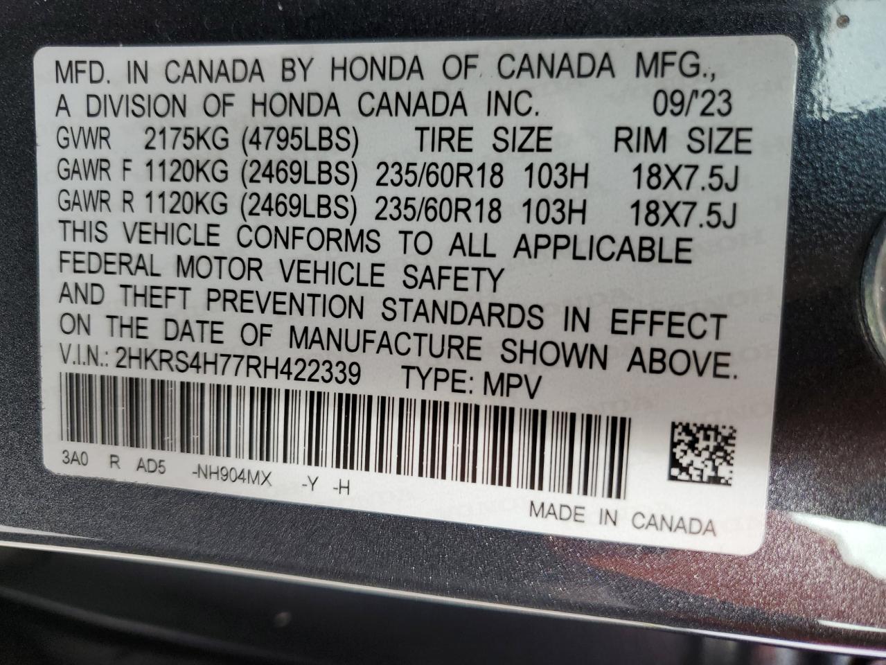 2HKRS4H77RH422339 2024 Honda Cr-V Exl