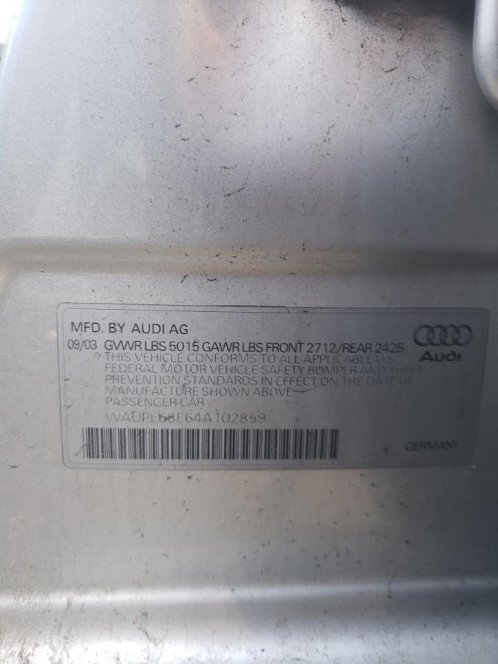 2004 Audi S4 VIN: WAUPL68E64A102859 Lot: 72573904