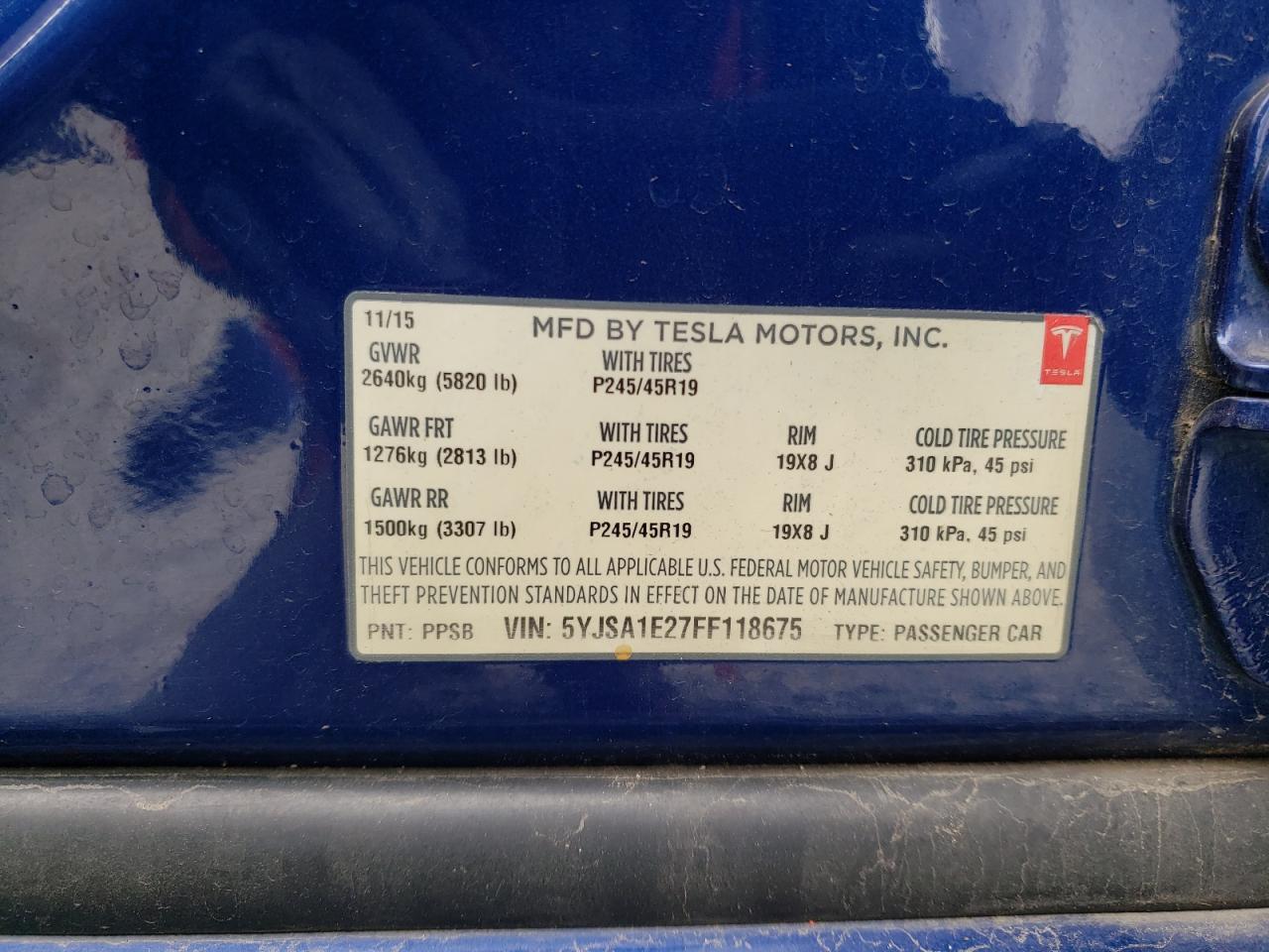 5YJSA1E27FF118675 2015 Tesla Model S