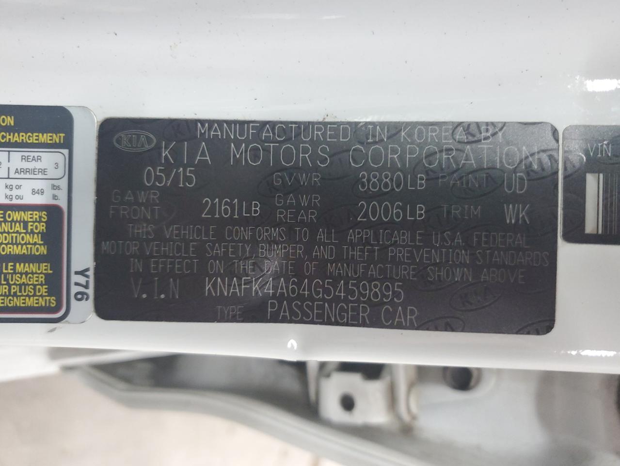 KNAFK4A64G5459895 2016 KIA FORTE - Image 14