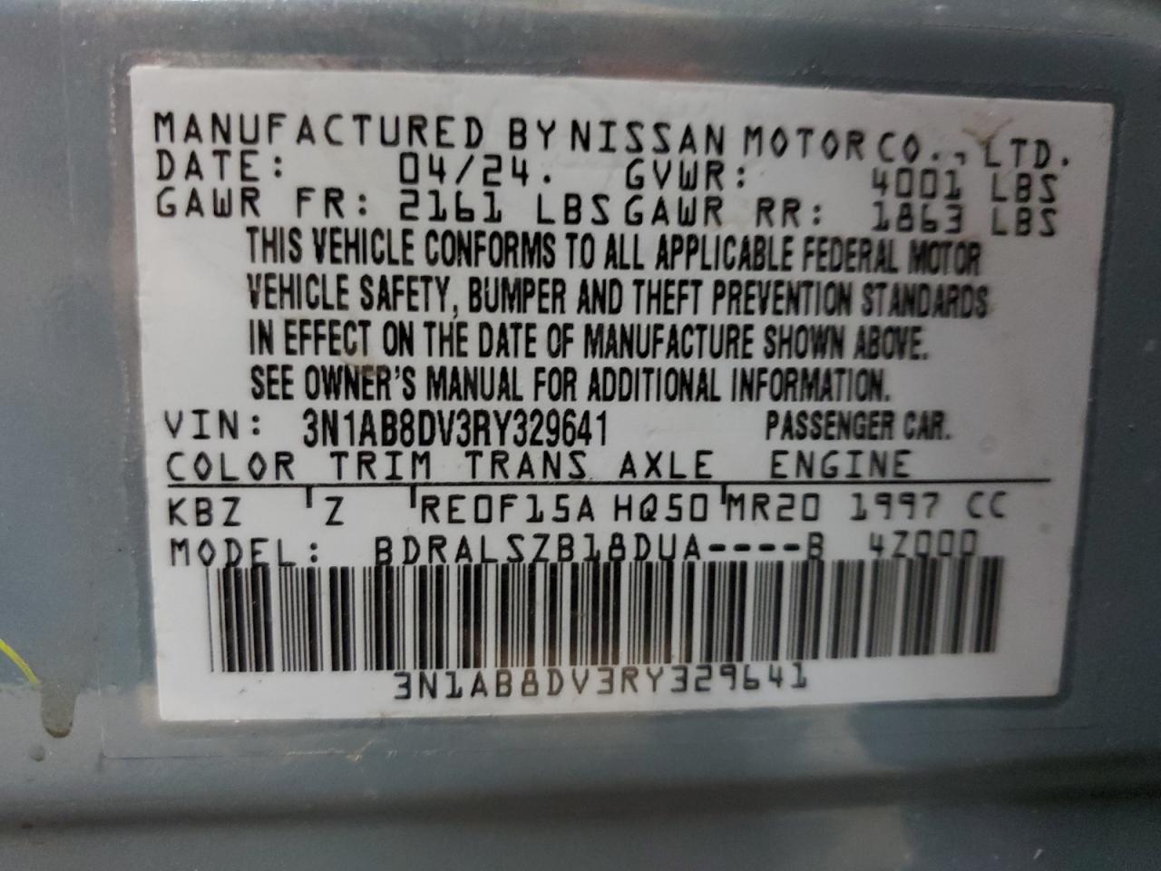 2024 Nissan Sentra Sr VIN: 3N1AB8DV3RY329641 Lot: 72209444