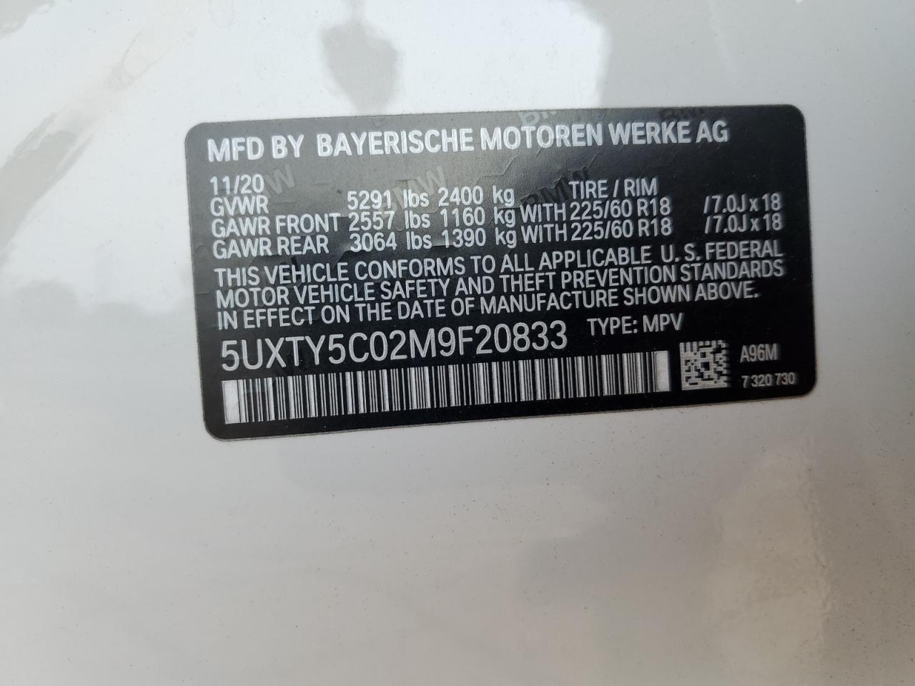 5UXTY5C02M9F20833 2021 BMW X3 xDrive30I