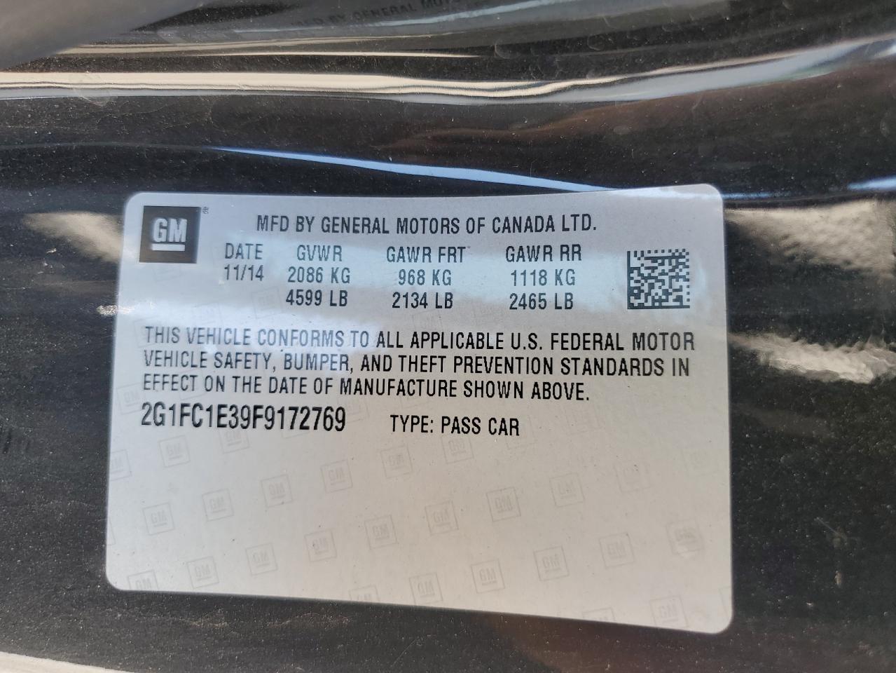 2G1FC1E39F9172769 2015 Chevrolet Camaro Lt