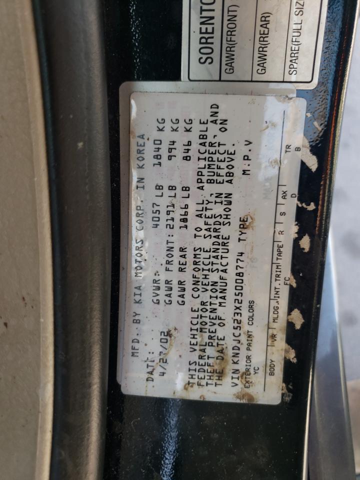 2002 Kia Sorento Ex VIN: KNDJC523X25008774 Lot: 72434914