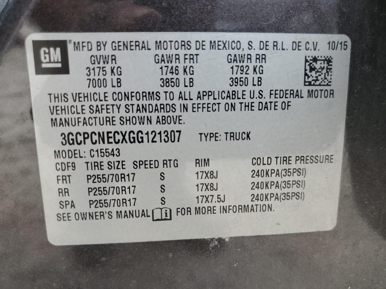 3GCPCNECXGG121307 2016 Chevrolet Silverado C1500