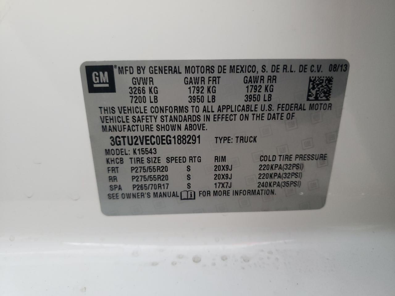 3GTU2VEC0EG188291 2014 GMC Sierra K1500 Slt