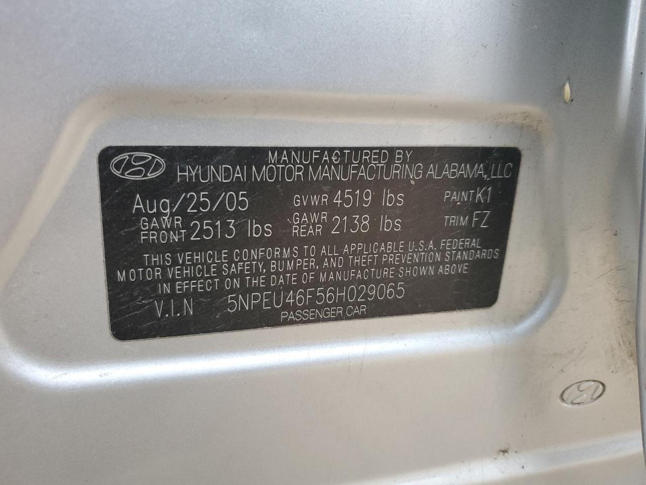 5NPEU46F56H029065 2006 Hyundai Sonata Gls