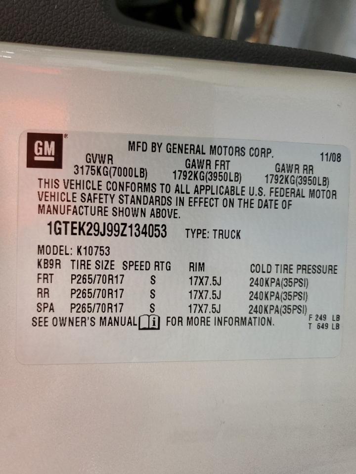 1GTEK29J99Z134053 2009 GMC Sierra K1500 Sle