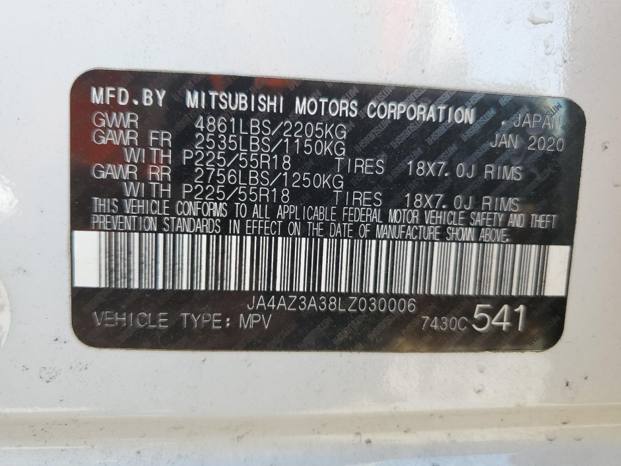 JA4A23A38LZ030006 2020 Mitsubishi Outlander