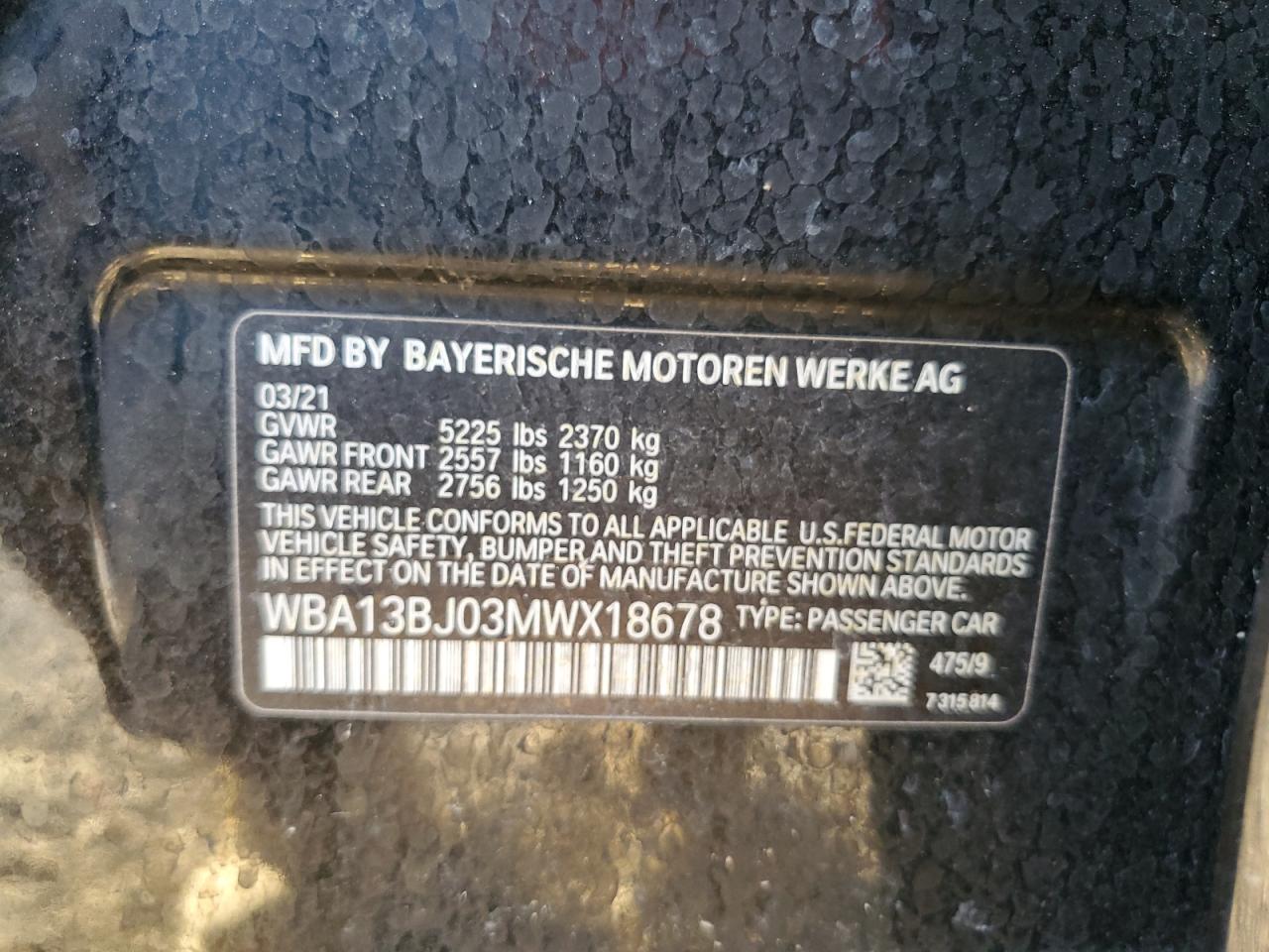 WBA13BJ03MWX18678 2021 BMW 530 Xi