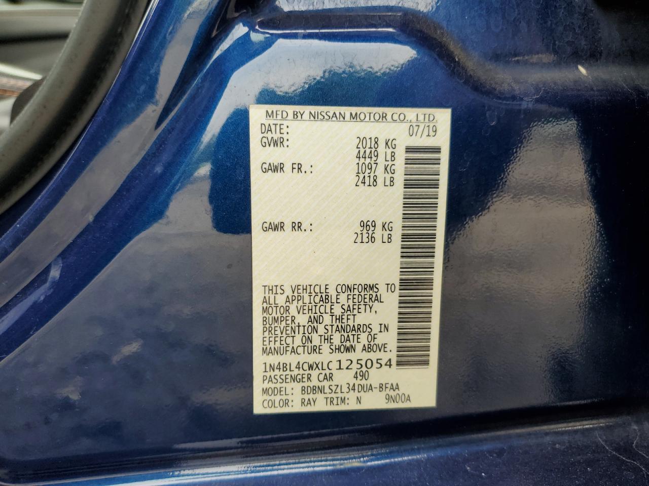 1N4BL4CWXLC125054 2020 Nissan Altima Sr