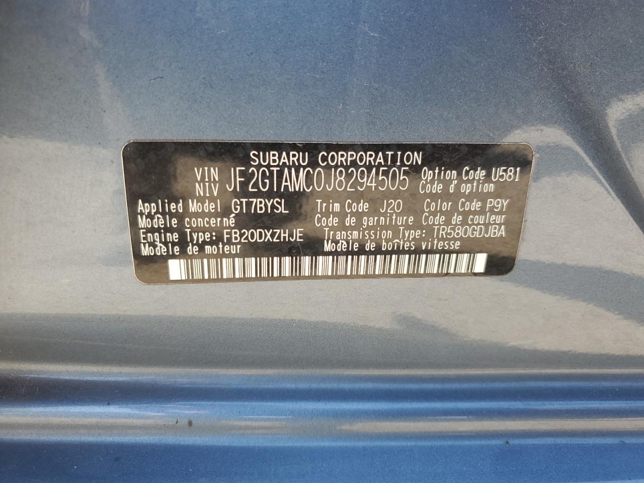 JF2GTAMC0J8294505 2018 Subaru Crosstrek Limited