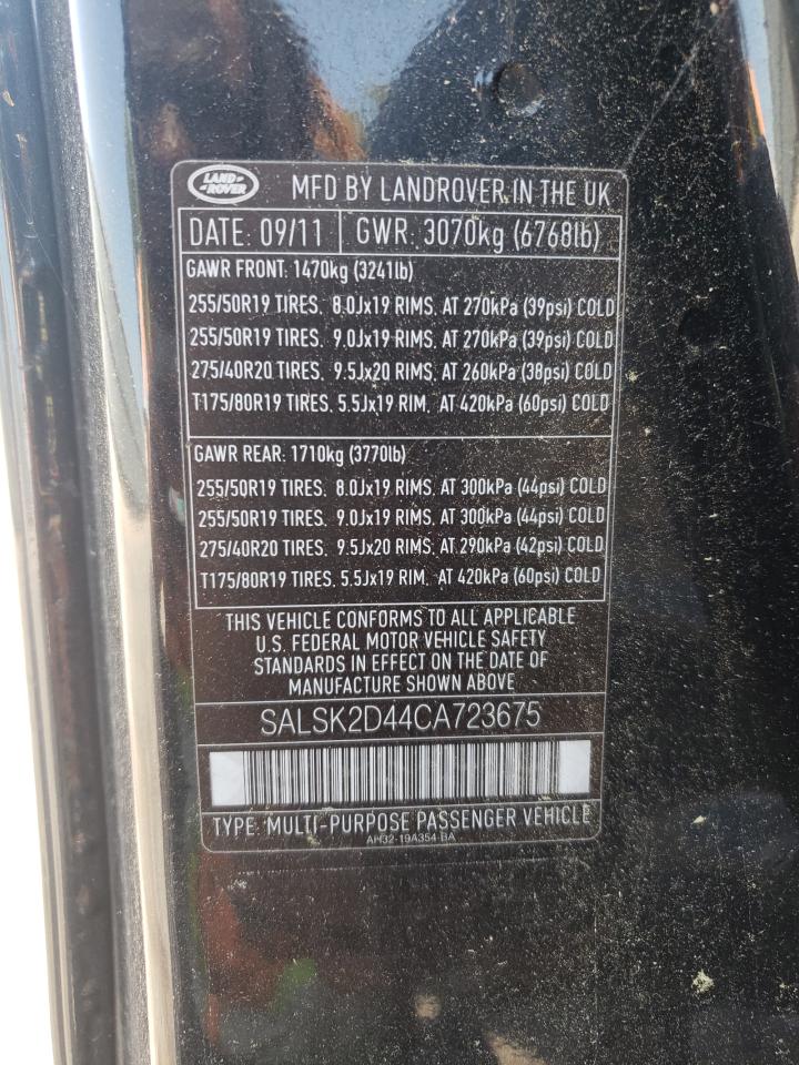 2012 Land Rover Range Rover Sport Hse Luxury VIN: SALSK2D44CA723675 Lot: 70968874