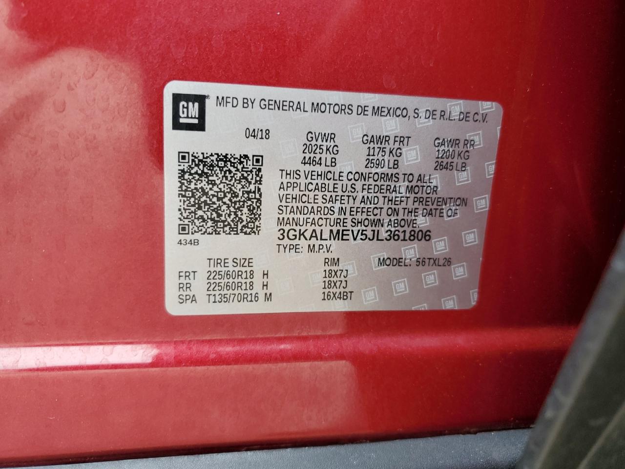 3GKALMEV5JL361806 2018 GMC Terrain Sle