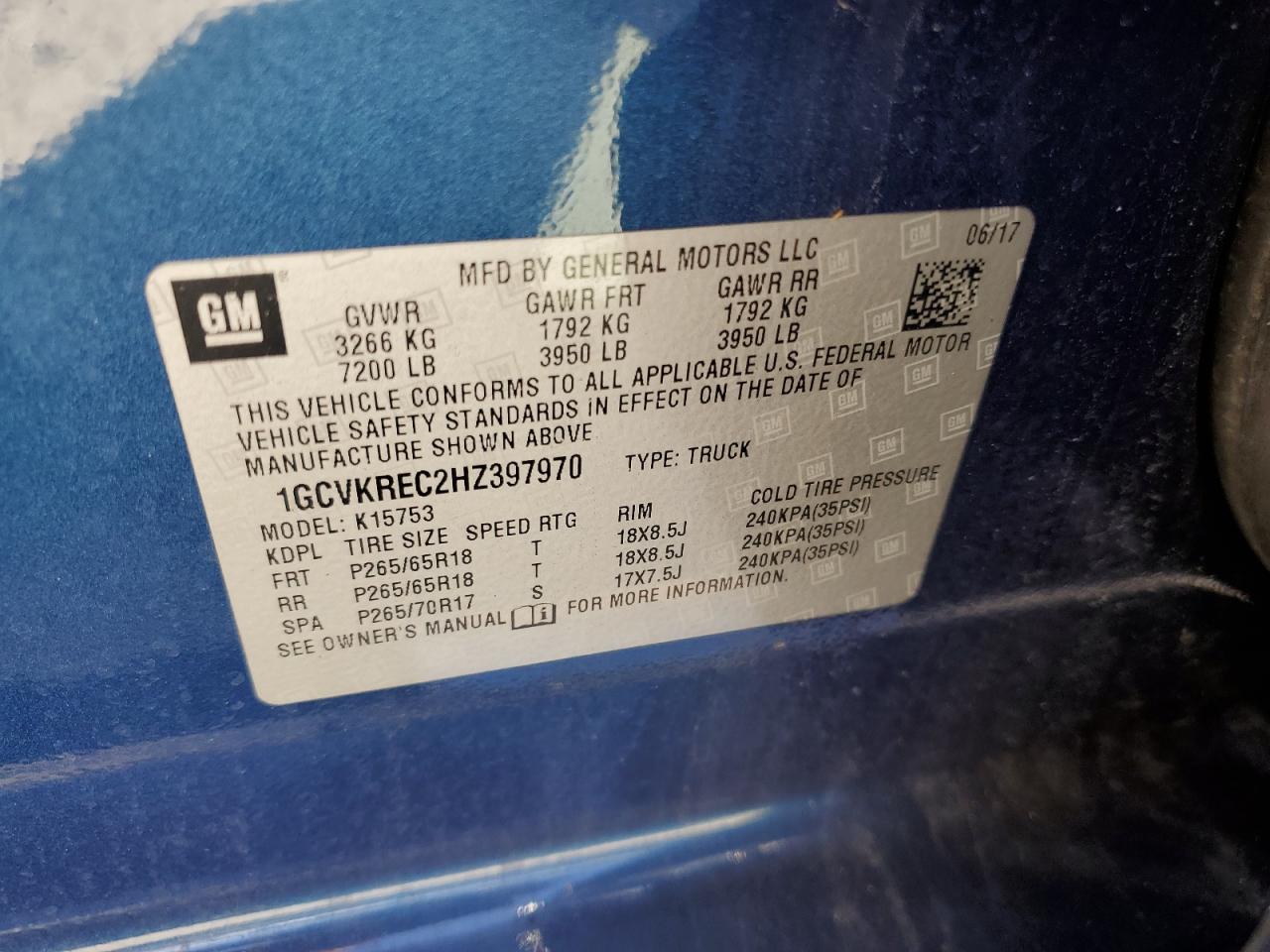 2017 Chevrolet Silverado K1500 Lt VIN: 1GCVKREC2HZ397970 Lot: 69860424