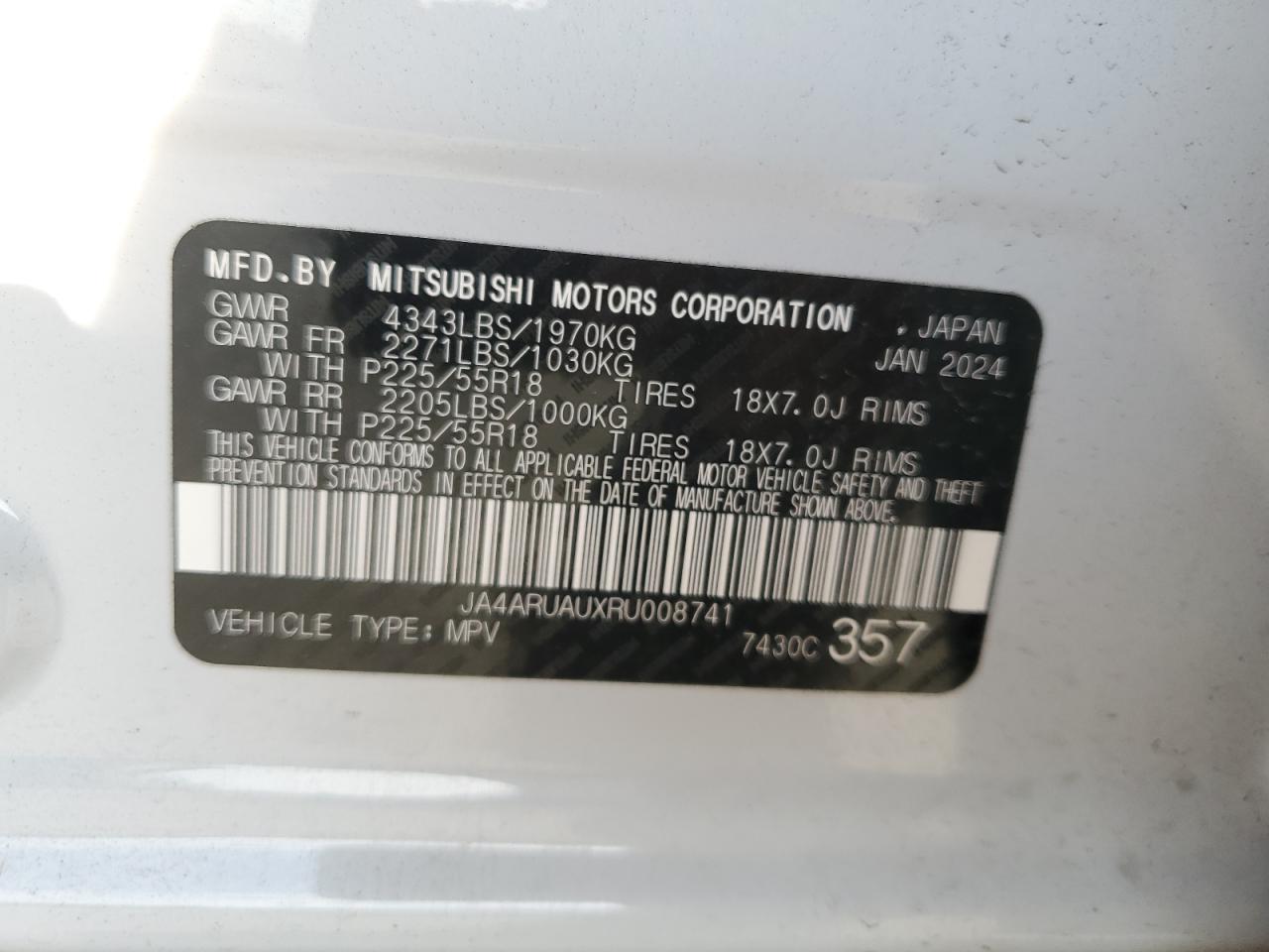 2024 Mitsubishi Outlander Sport S/Se VIN: JA4ARUAUXRU008741 Lot: 72927324