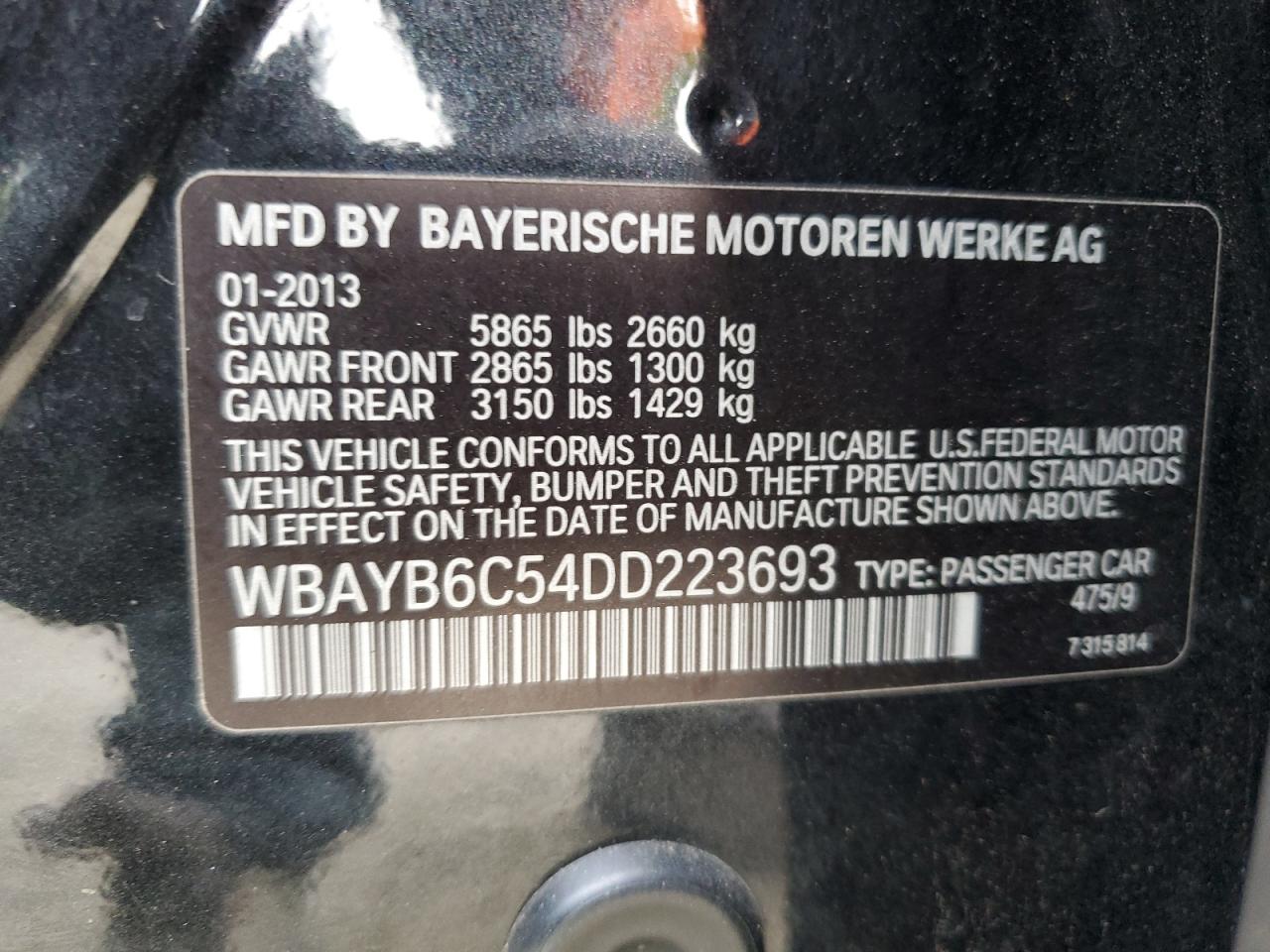 WBAYB6C54DD223693 2013 BMW 750 Xi