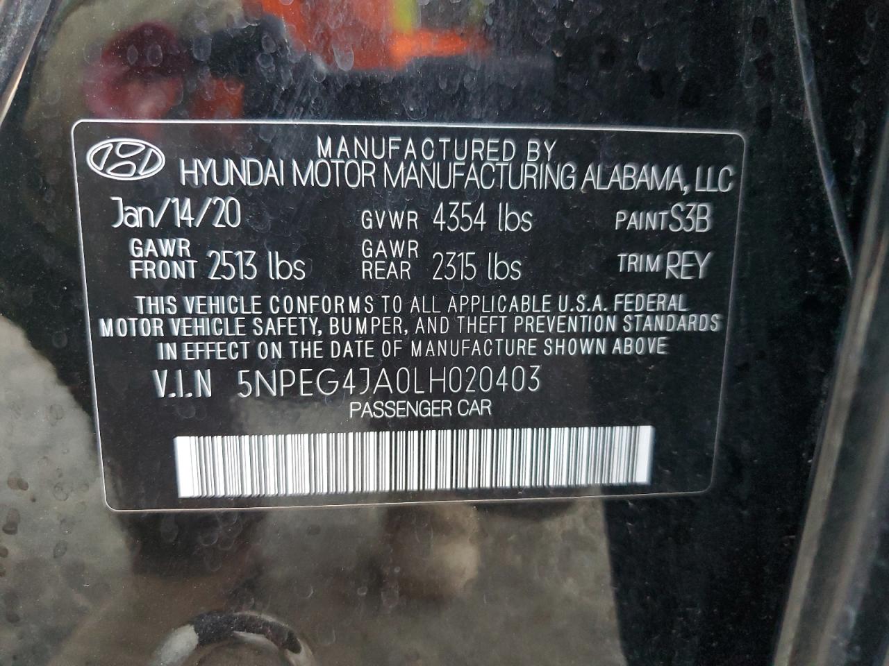 2020 Hyundai Sonata Se VIN: 5NPEG4JA0LH020403 Lot: 72658724