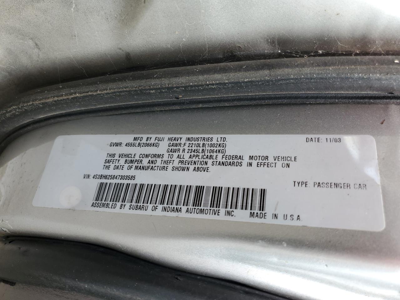 4S3BH625847303585 2004 Subaru Legacy L Special