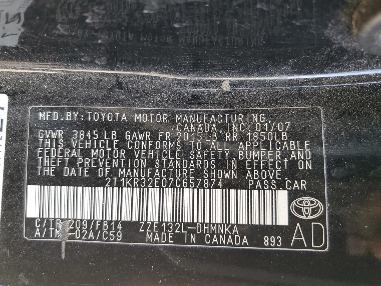 2T1KR32E07C657874 2007 Toyota Corolla Matrix Xr