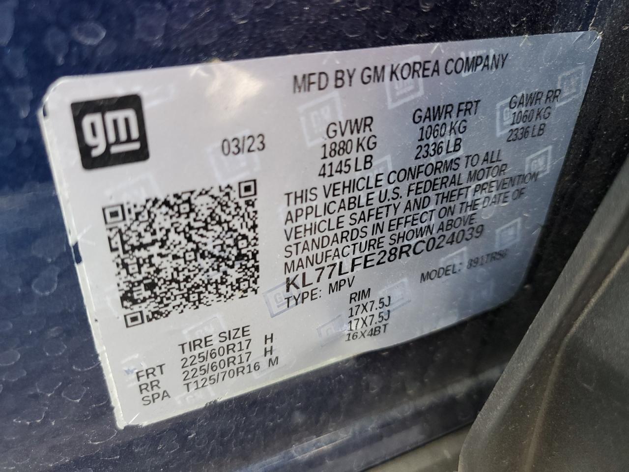 2024 Chevrolet Trax Ls VIN: KL77LFE28RC024039 Lot: 71346914