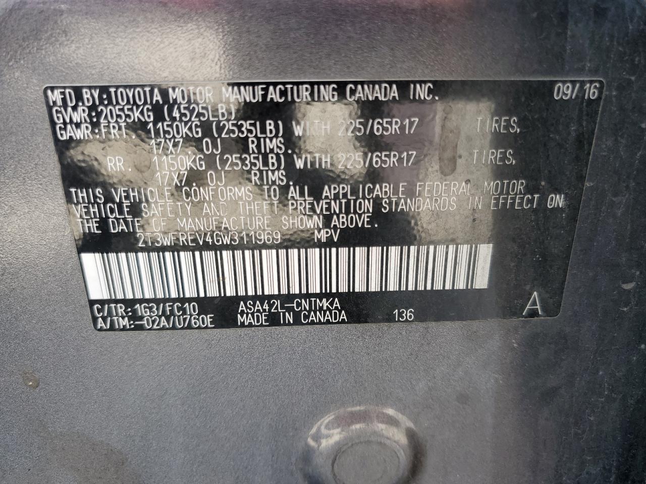 2T3WFREV4GW311969 2016 TOYOTA RAV 4 - Image 14