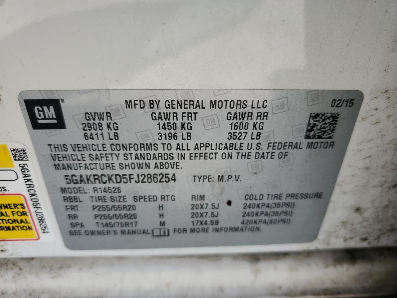 5GAKRCKD5FJ286254 2015 Buick Enclave