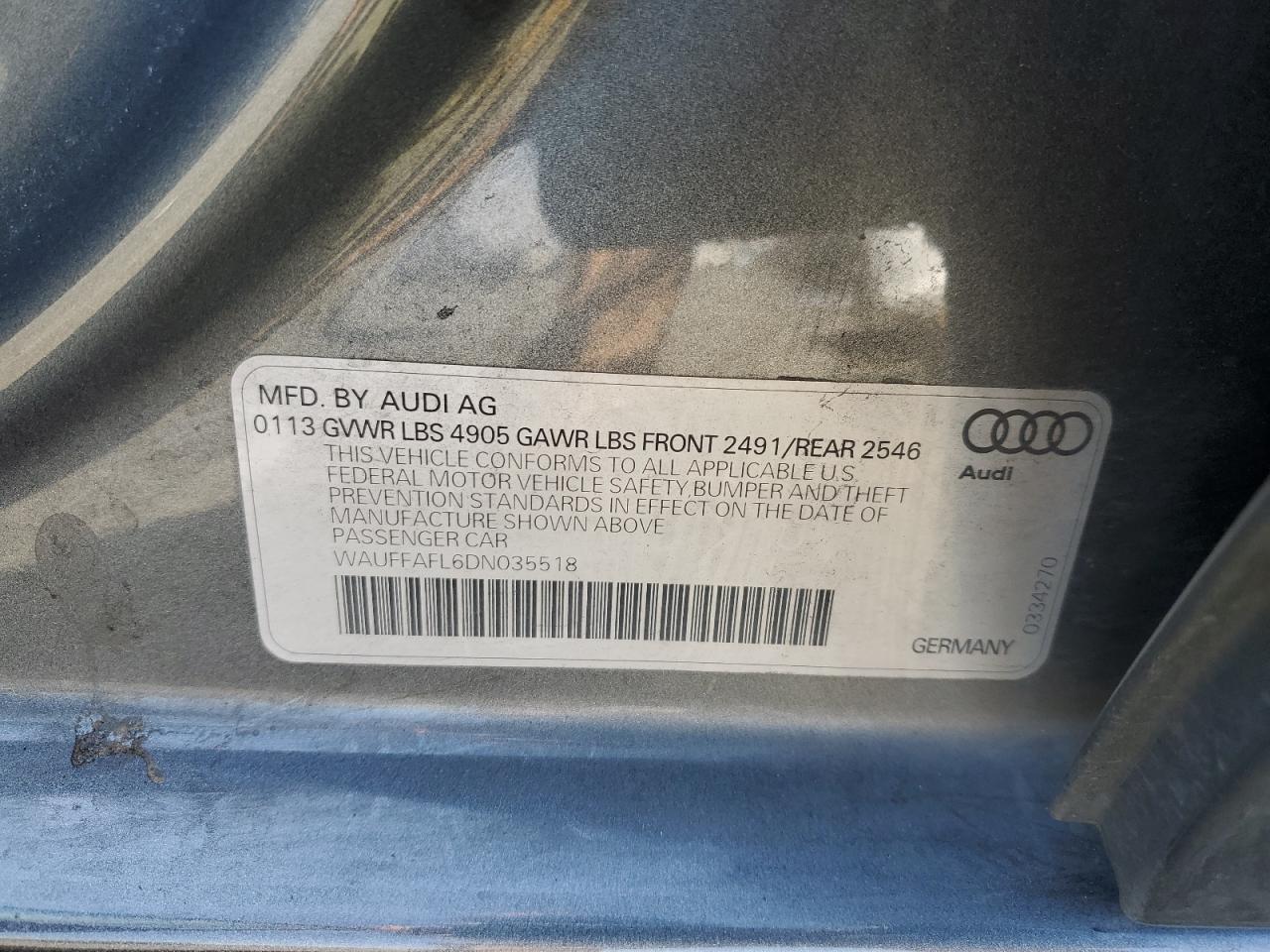 2013 Audi A4 Premium Plus VIN: WAUFFAFL6DN035518 Lot: 71892474