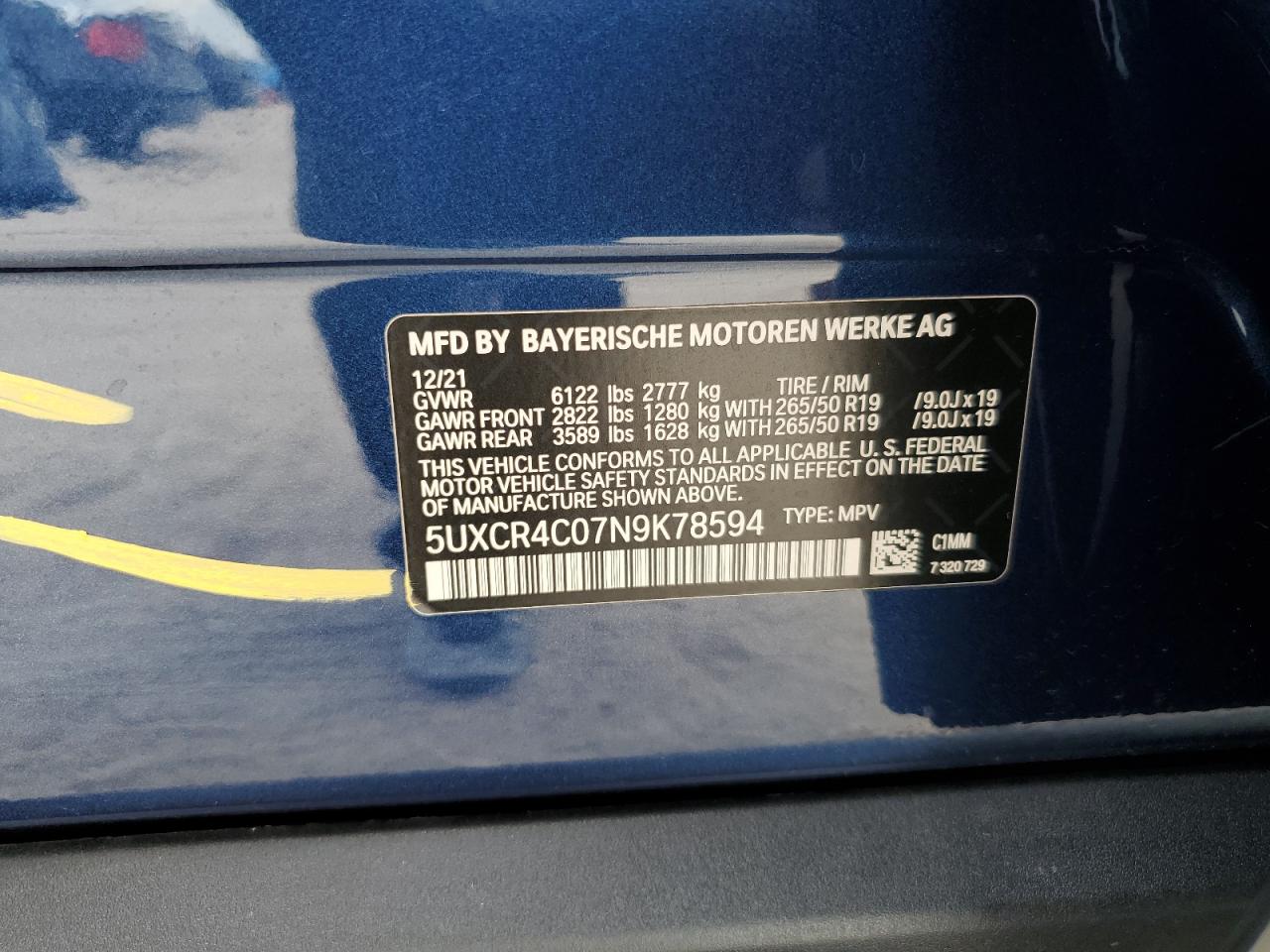2022 BMW X5 Sdrive 40I VIN: 5UXCR4C07N9K78594 Lot: 70264434
