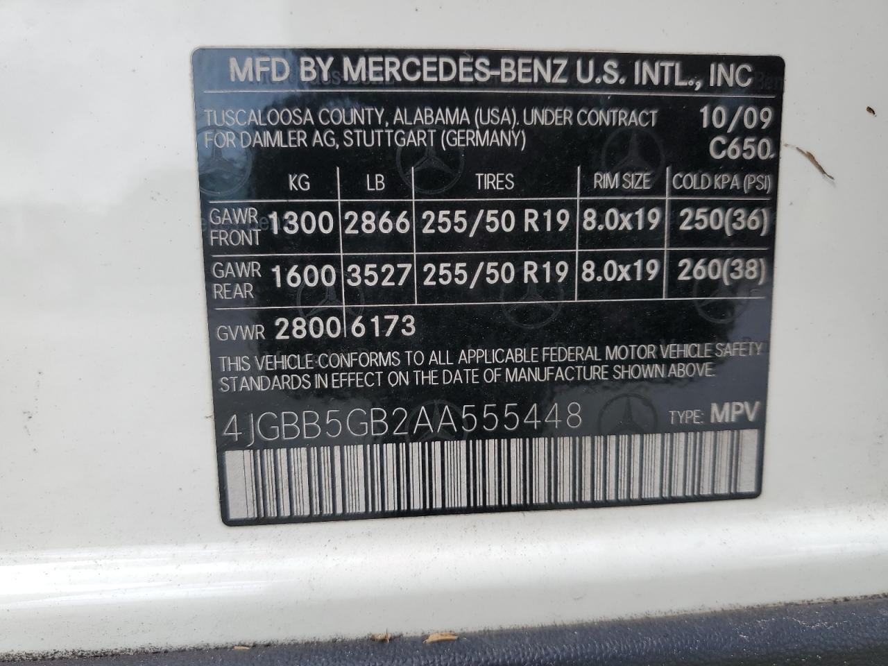 4JGBB5GB2AA555448 2010 Mercedes-Benz Ml 350