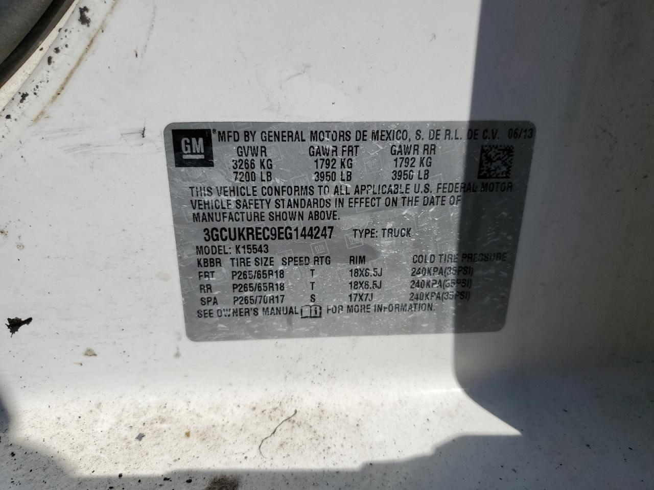 2014 Chevrolet Silverado K1500 Lt VIN: 3GCUKREC9EG144247 Lot: 71957964