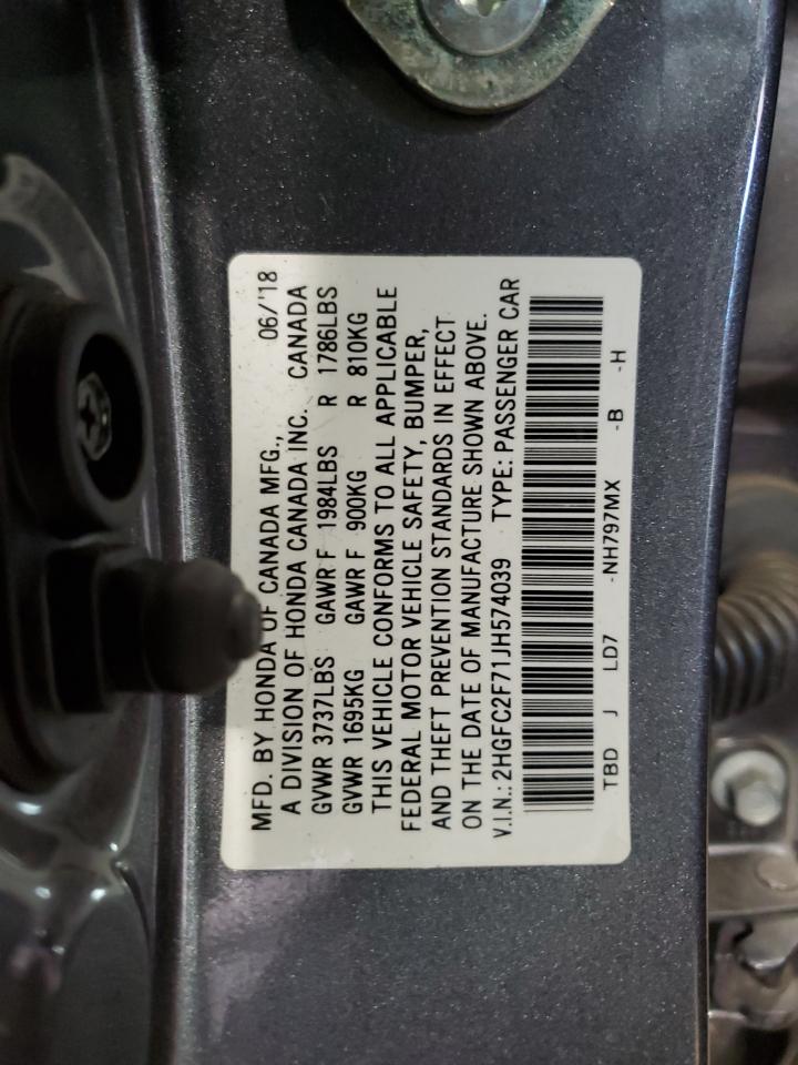 2HGFC2F71JH574039 2018 Honda Civic Ex