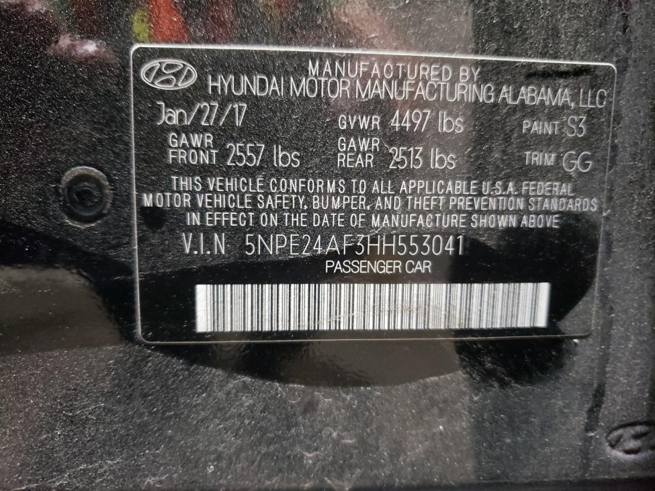 5NPE24AF3HH553041 2017 Hyundai Sonata Se