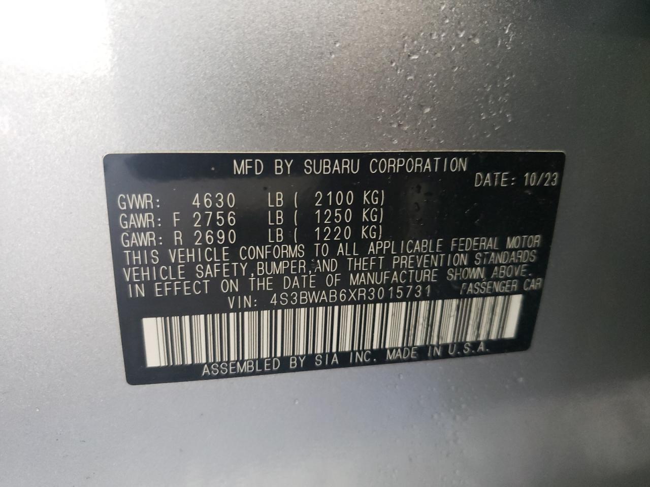 4S3BWAB6XR3015731 2024 Subaru Legacy