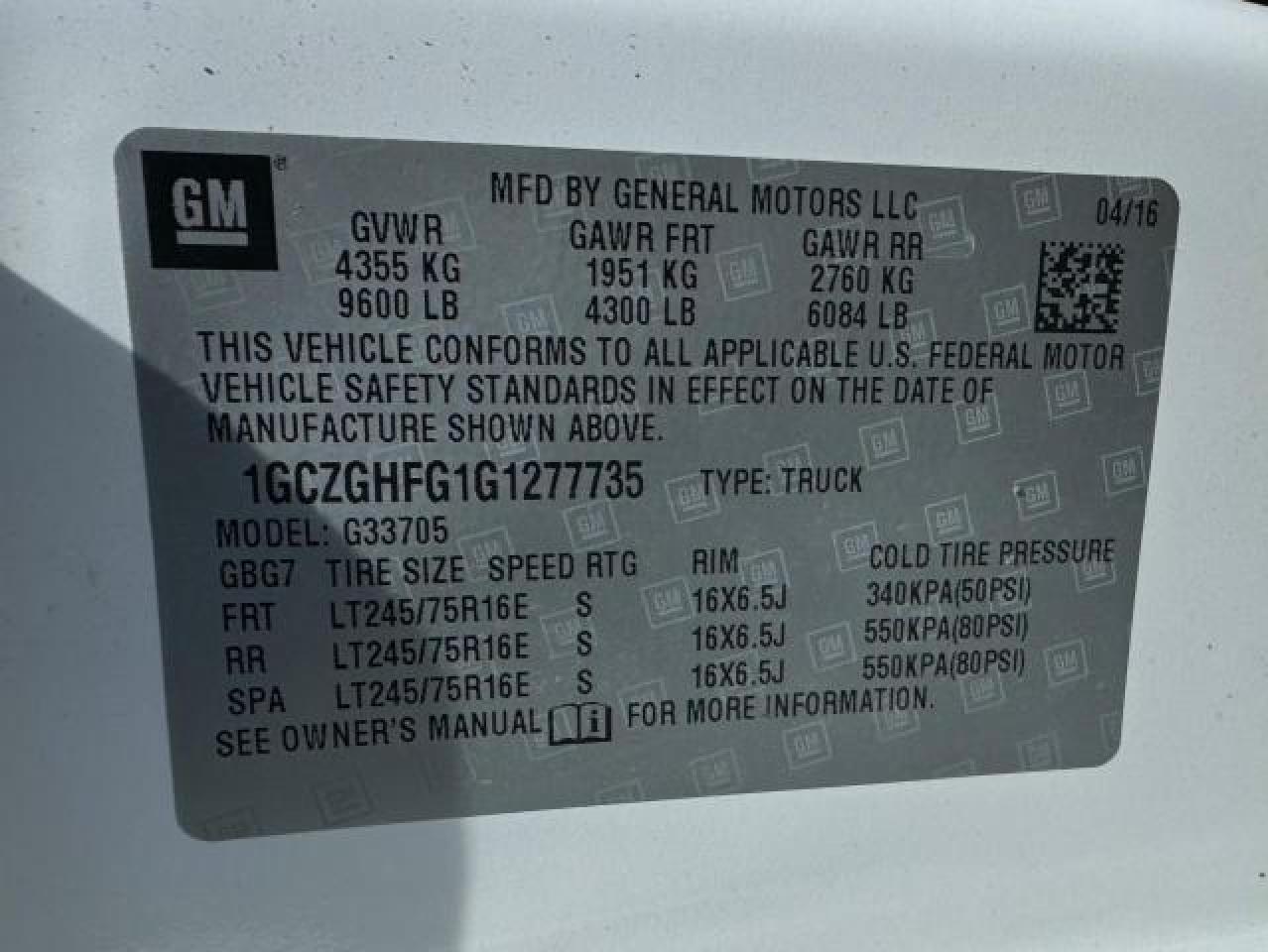 1GCZGHFG1G1277735 2016 Chevrolet Express G3500