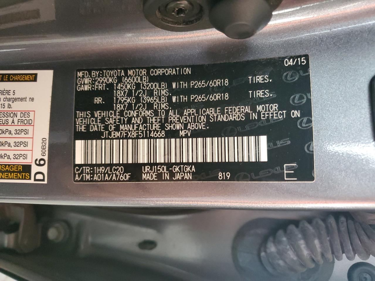 JTJBM7FX8F5114668 2015 Lexus Gx 460