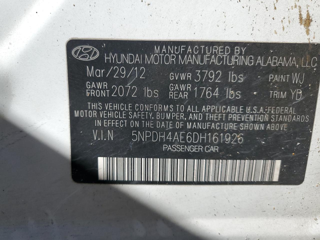 5NPDH4AE6DH161926 2013 Hyundai Elantra Gls