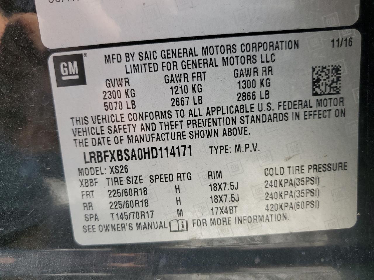 LRBFXBSA0HD114171 2017 Buick Envision Essence