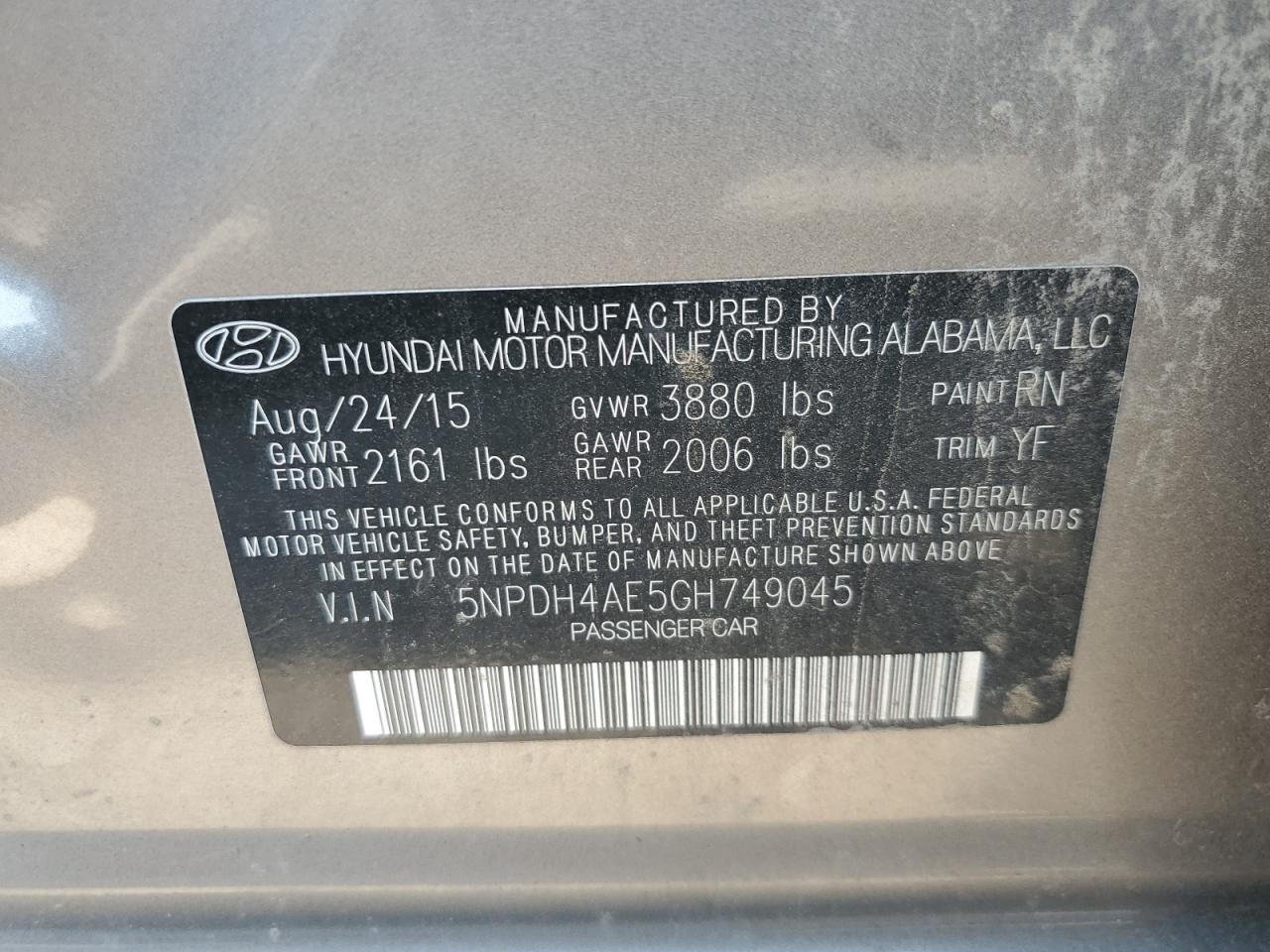 5NPDH4AE5GH749045 2016 Hyundai Elantra Se