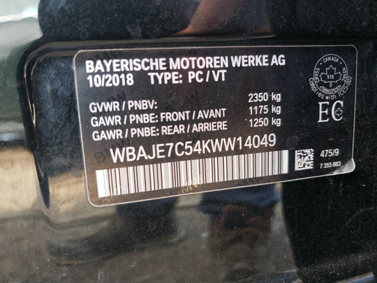 WBAJE7C54KWW14049 2019 BMW 540 Xi