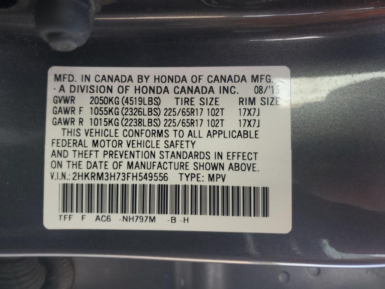 2HKRM3H73FH549556 2015 Honda Cr-V Exl