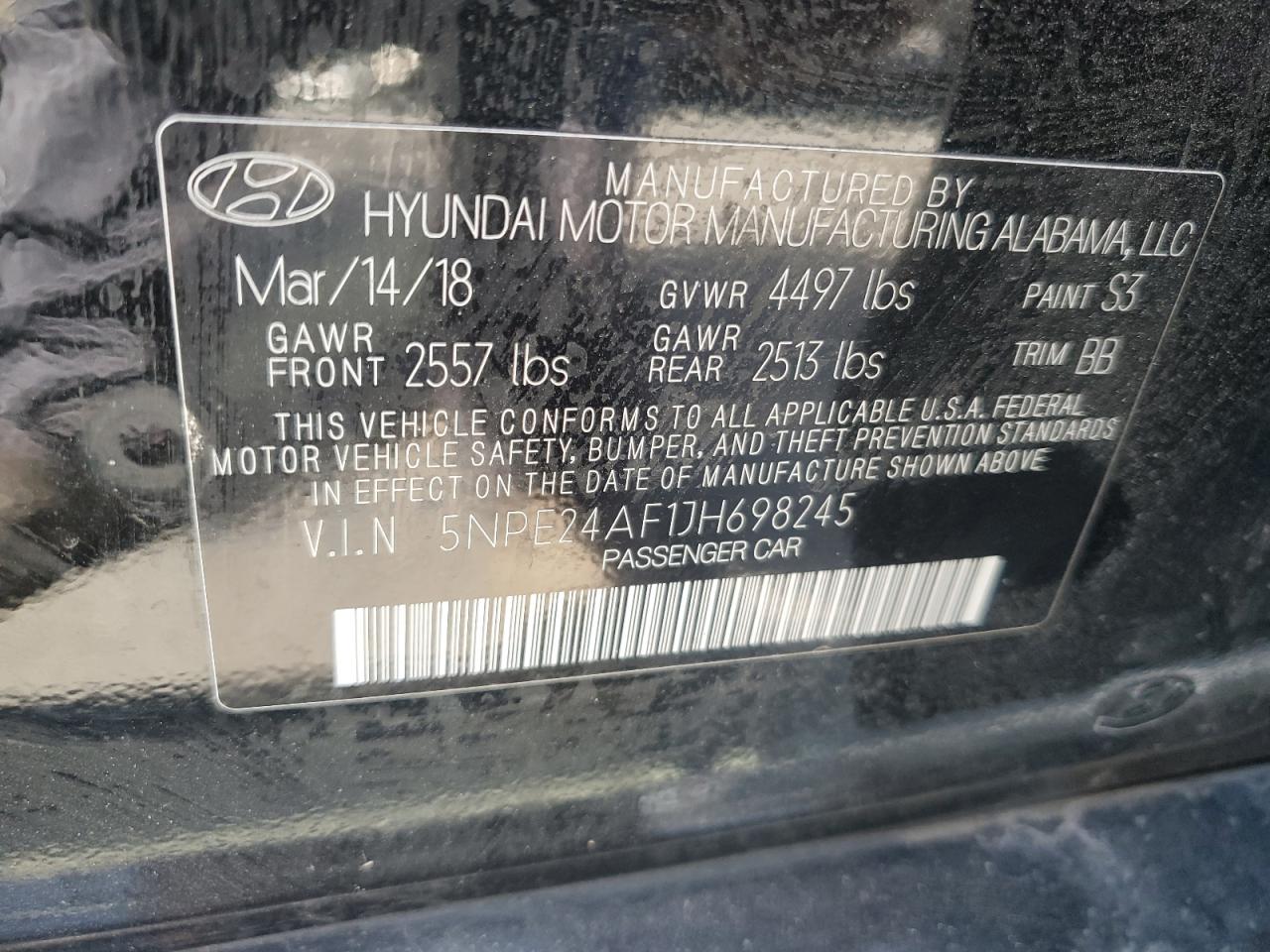 5NPE24AF1JH698245 2018 Hyundai Sonata Se