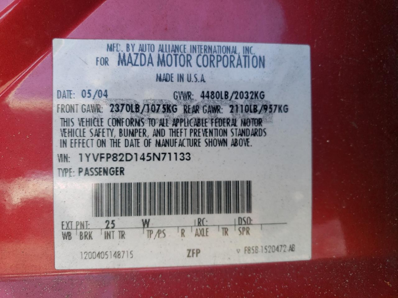 1YVFP82D145N71133 2004 Mazda 6 S