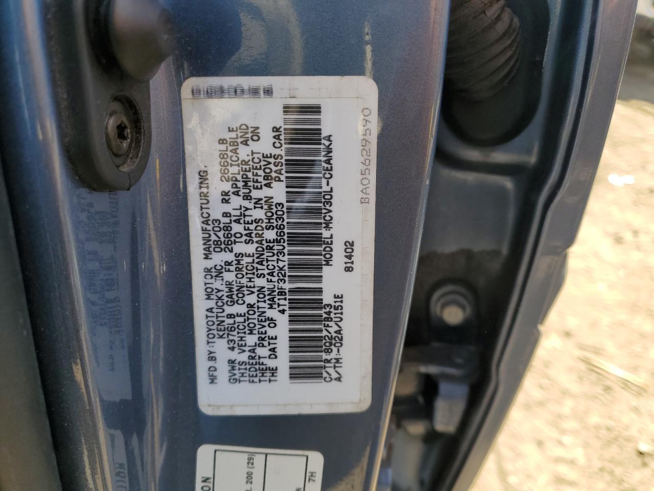 4T1BF32K73U566303 2003 Toyota Camry Le