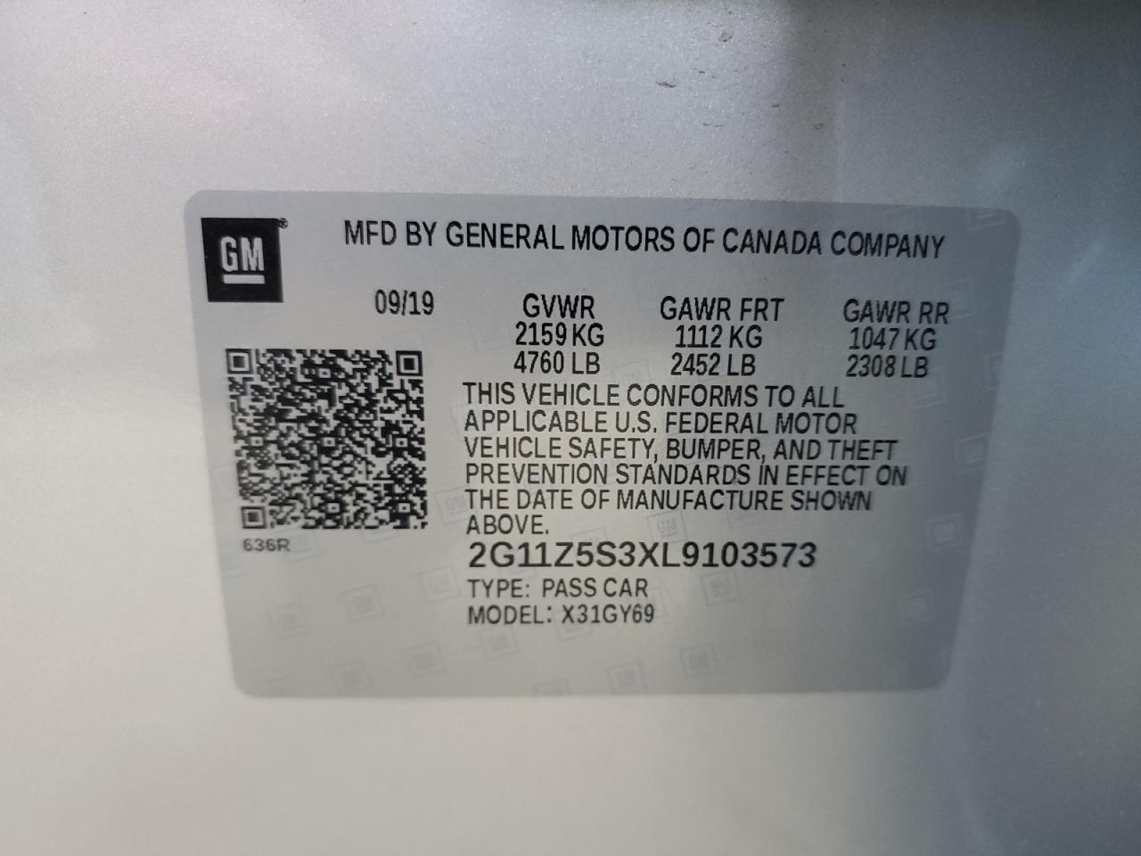 2G11Z5S3XL9103573 2020 Chevrolet Impala Lt