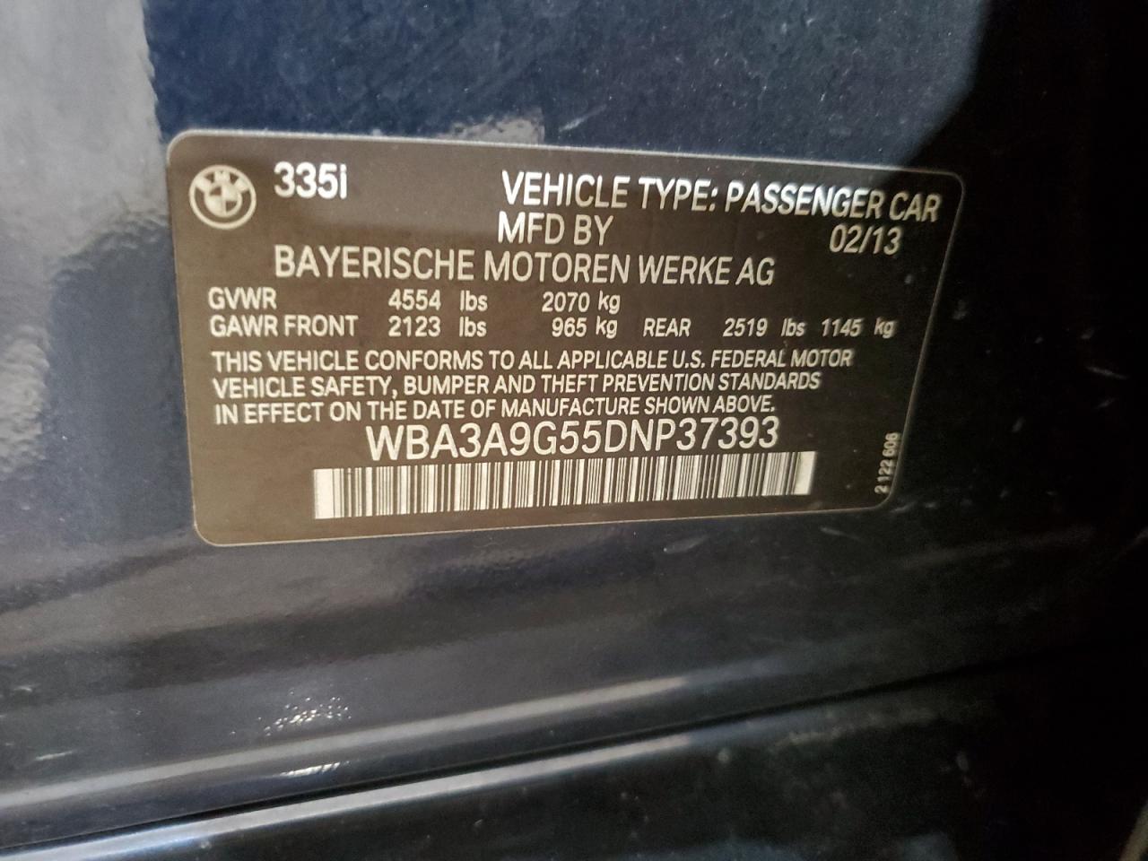 WBA3A9G55DNP37393 2013 BMW 335 I