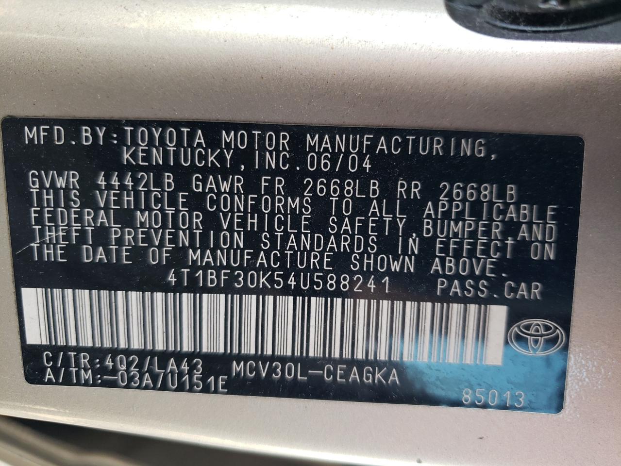 4T1BF30K54U588241 2004 Toyota Camry Le