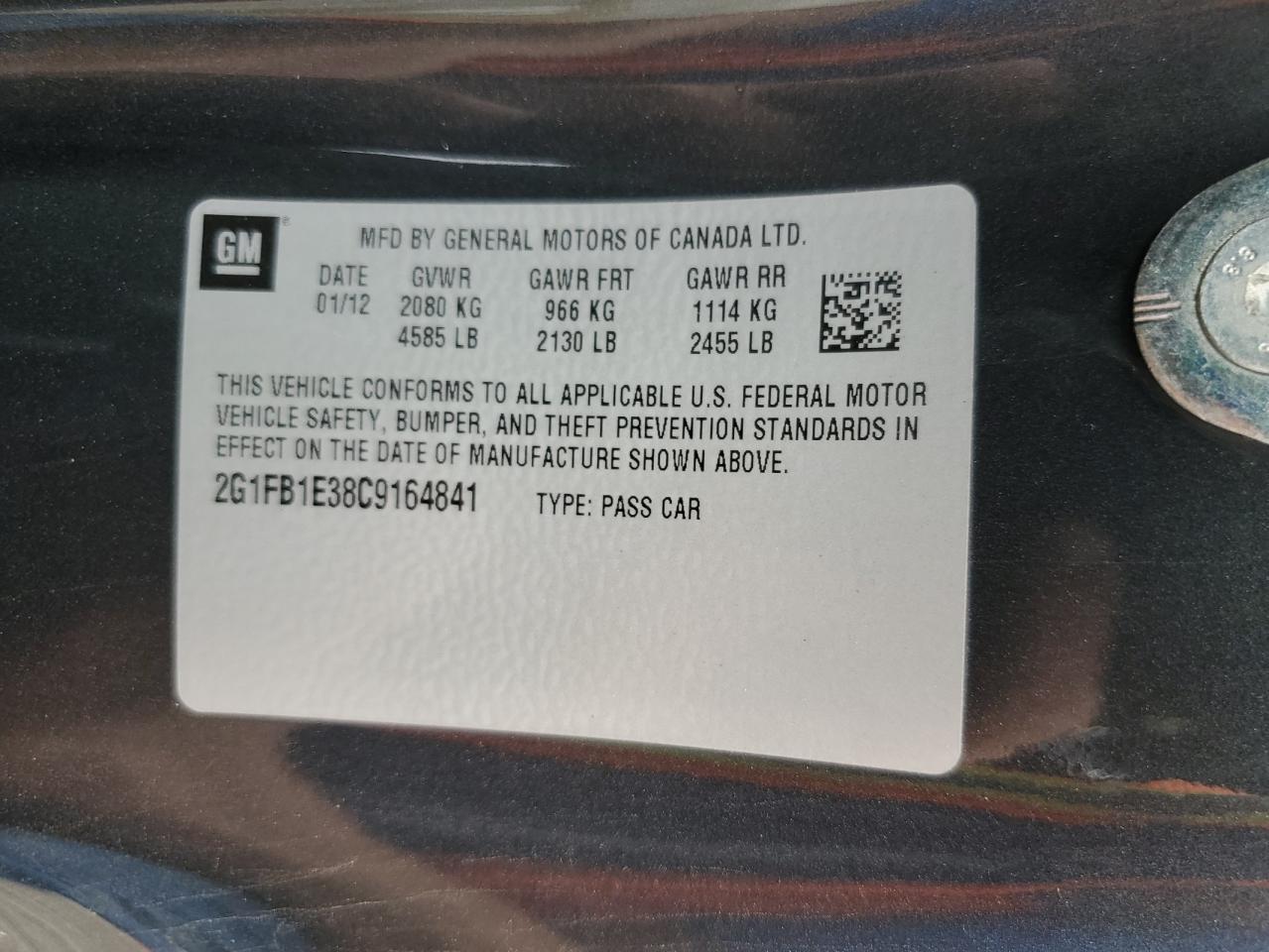 2012 Chevrolet Camaro Lt VIN: 2G1FB1E38C9164841 Lot: 73491094