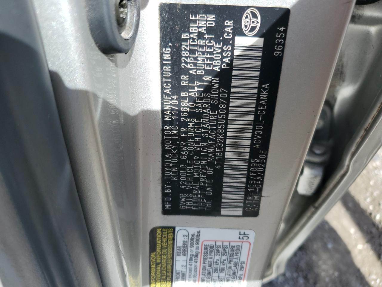 4T1BE32K85U508707 2005 Toyota Camry Le