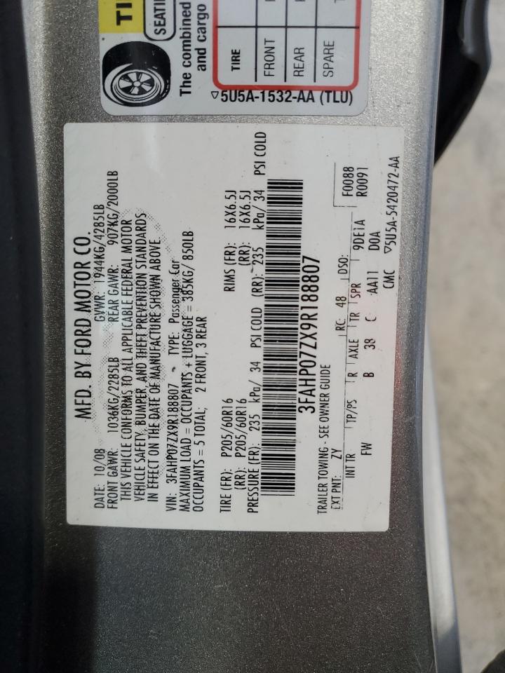 3FAHP07ZX9R188807 2009 Ford Fusion Se